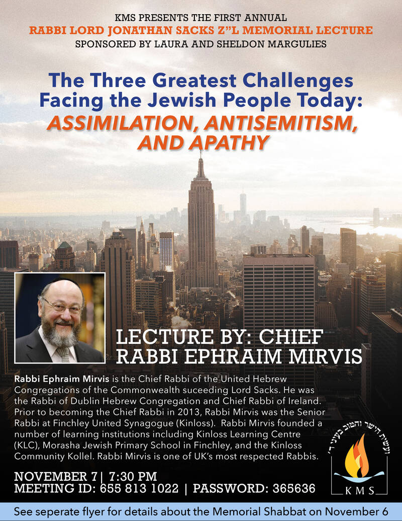 Banner Image for Lecture by Chief Rabbi Ephraim Mirvis - First Annual Rabbi Lord Sacks z
